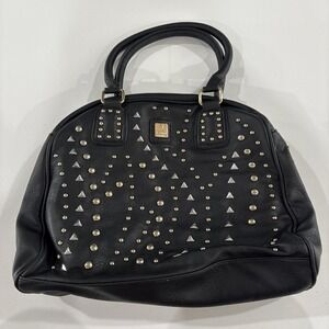 V Coture By Koba  Black Studded Faux Leather Tote Zip Carry all Purse Bag